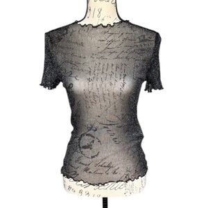 NWT SHEIN Black Sheer Sparkly Short Sleeve Top